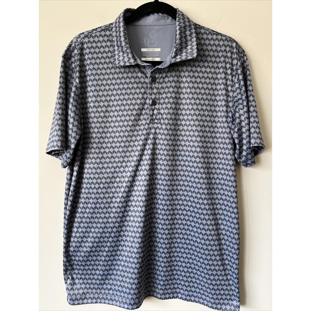 Swannies Golf Polo Shirt Men Size M Blue Printed Performance